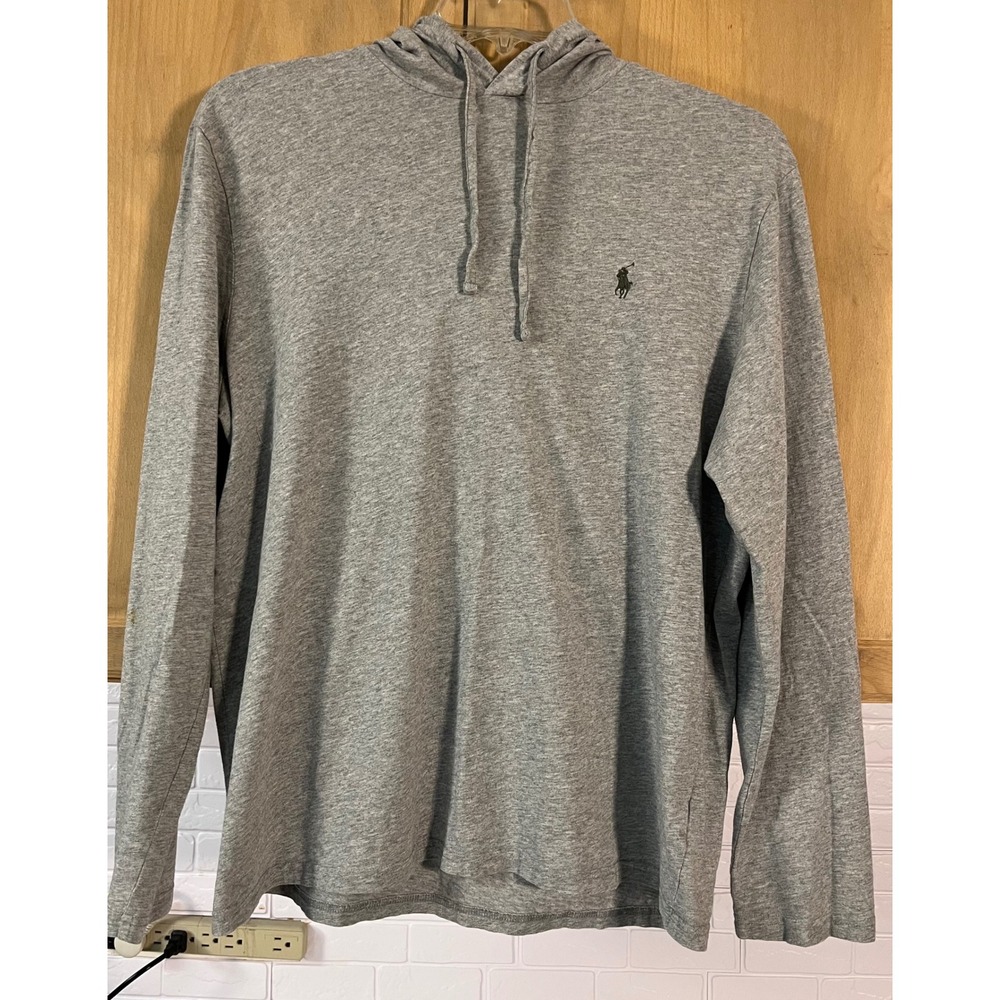 Polo Ralph Lauren Hoodie Mens L Gray Long Sleeve T-Shirt Pony Logo